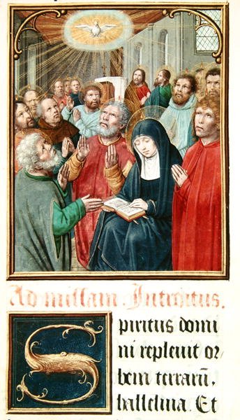 Ms 60 fol.37r Pentecoste, da una raccolta di collette di Odoart de Bersacques, Prevosto di Saint-Omer da French School